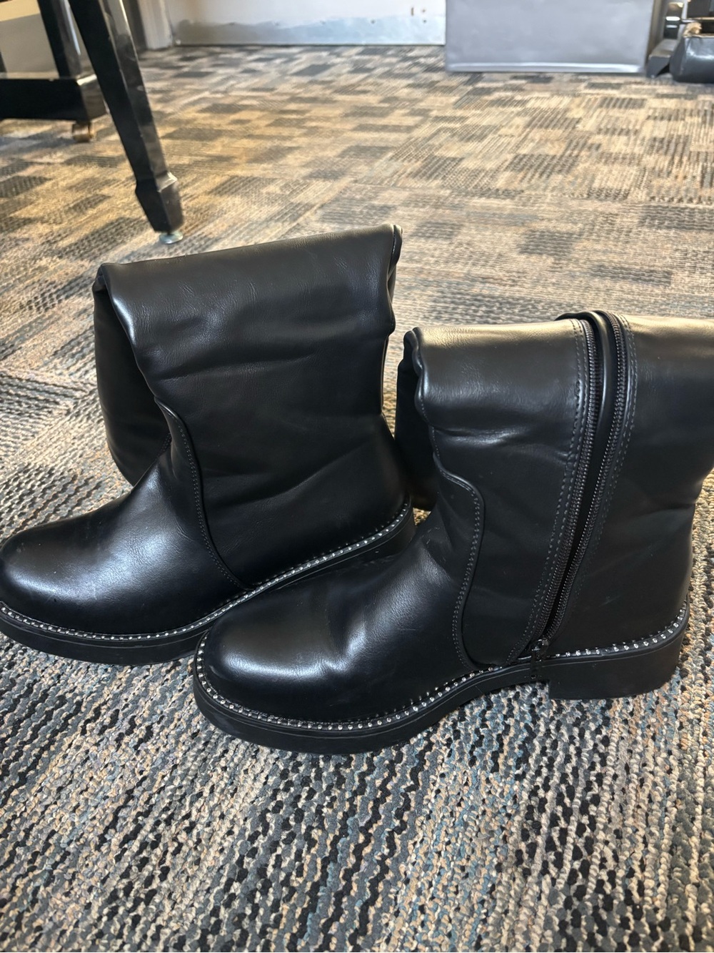 Zara Black Leather Lace-Up Ankle Boots with Side Zip
